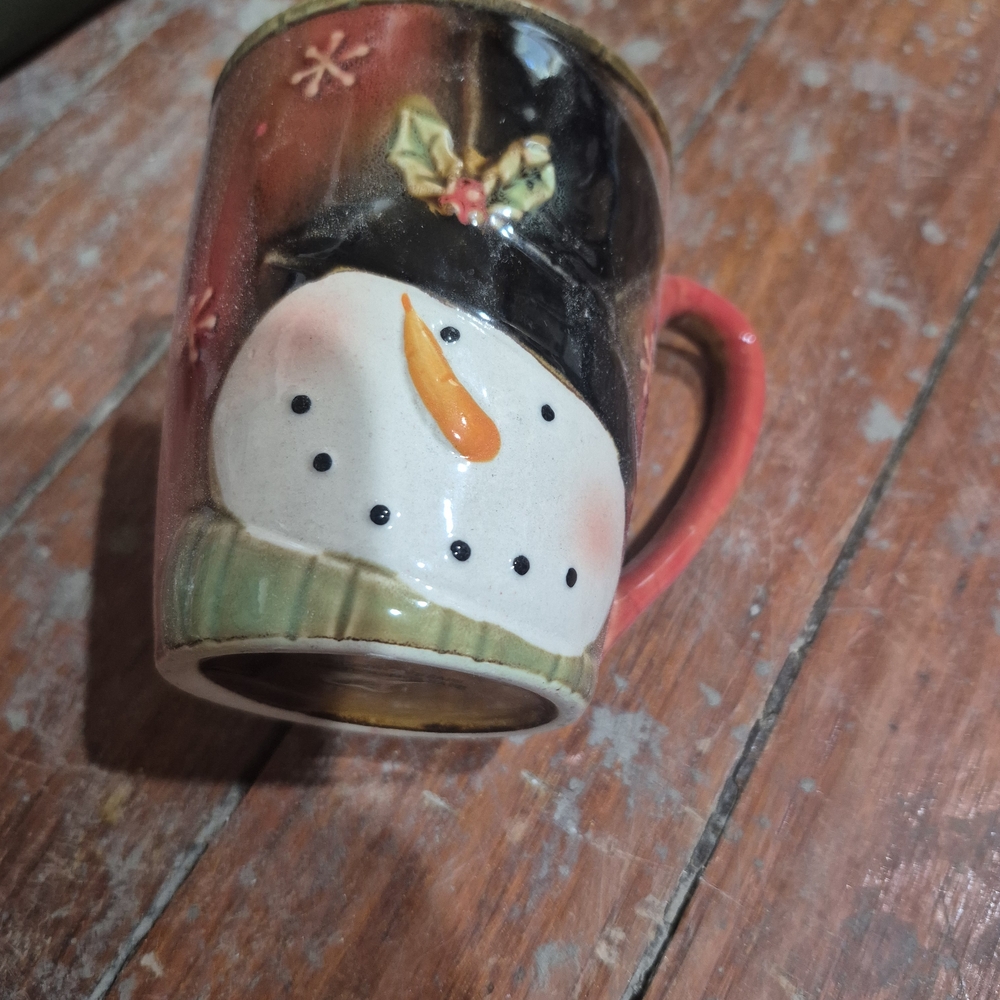 Festive Snowman Mug with Red Handle